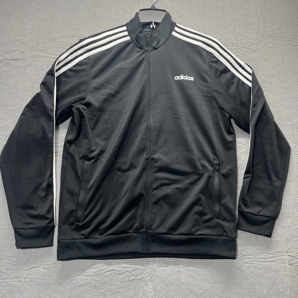 Adidas‎ Essential 3S Track Jacket Men's Full Zip Black DQ3070 Size Large